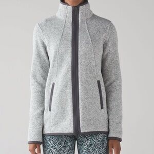 Lululemon Its Fleecing Cold Zip Jacket Heathered White Dark Carbon Size 10